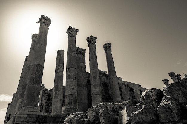 Black and white temple of artemis in the ancient roman city of gerasa jerash jordan