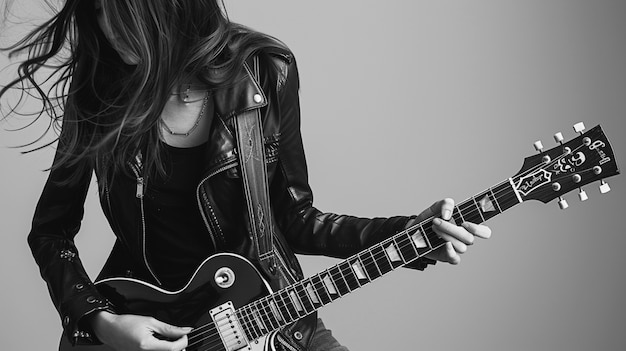 Free photo black and white view of person playing electric guitar