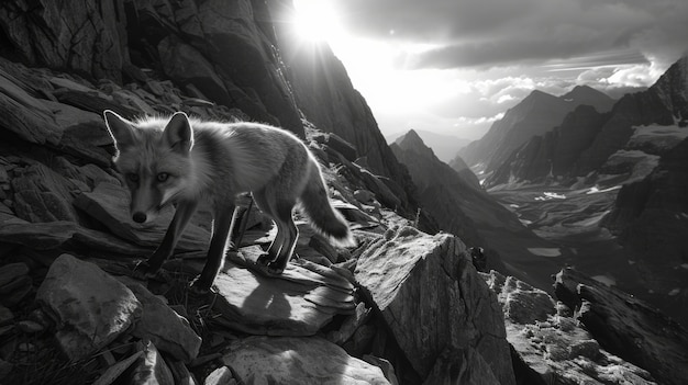 Free photo black and white view of wild fox in its natural habitat