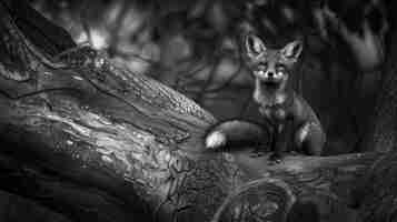 Free photo black and white view of wild fox in its natural habitat