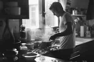 Free photo black and white vintage portrait of man doing housework and household chores