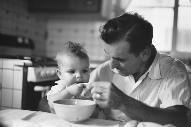 Black and white vintage portrait of man doing housework and household chores