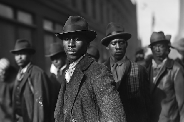 Black and white vintage scene with people migrating to rural zones in old times