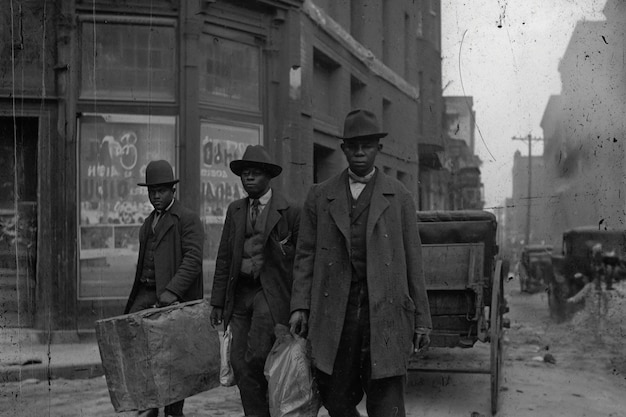 Foto gratuita scena vintage in bianco e nero con persone che migrano nelle zone rurali nei vecchi tempi