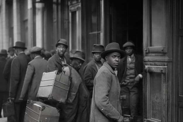 Foto gratuita scena vintage in bianco e nero con persone che migrano nelle zone rurali nei vecchi tempi