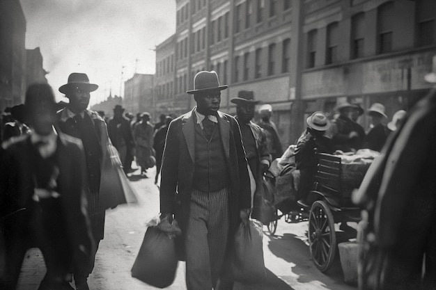 Foto gratuita scena vintage in bianco e nero con persone che migrano nelle zone rurali nei vecchi tempi