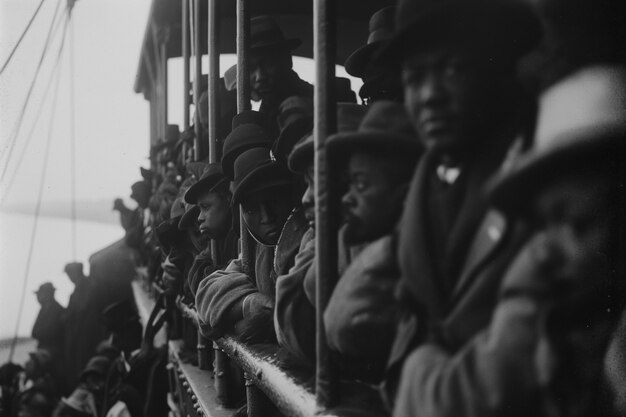 Foto gratuita scena vintage in bianco e nero con persone che migrano nelle zone rurali nei vecchi tempi