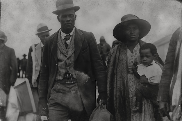 Free photo black and white vintage scene with people migrating to rural zones in old times