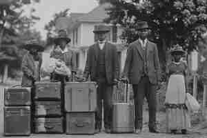 Foto gratuita scena vintage in bianco e nero con persone che migrano nelle zone rurali nei vecchi tempi