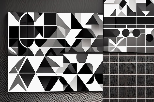 Free photo a black and white wallpaper with geometric shapes.