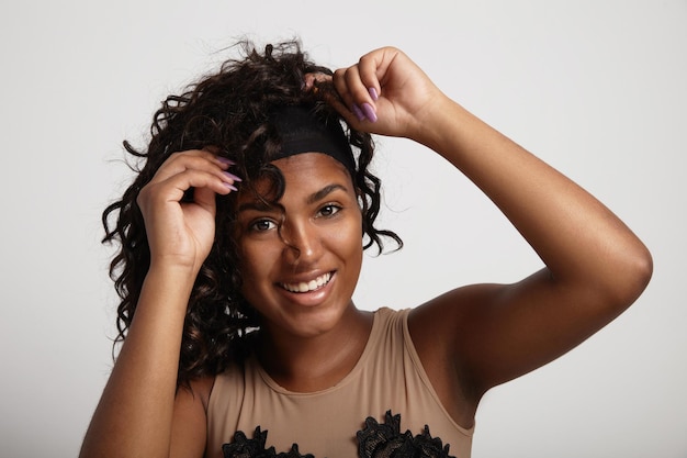 Black woman have fun with a wig Curly hair wig