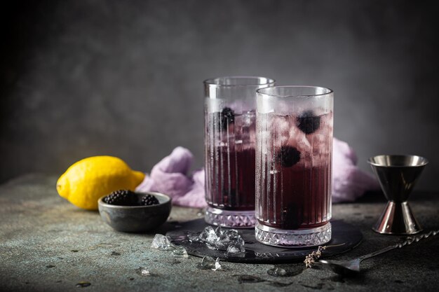 Free photo blackberry lemonade with ice