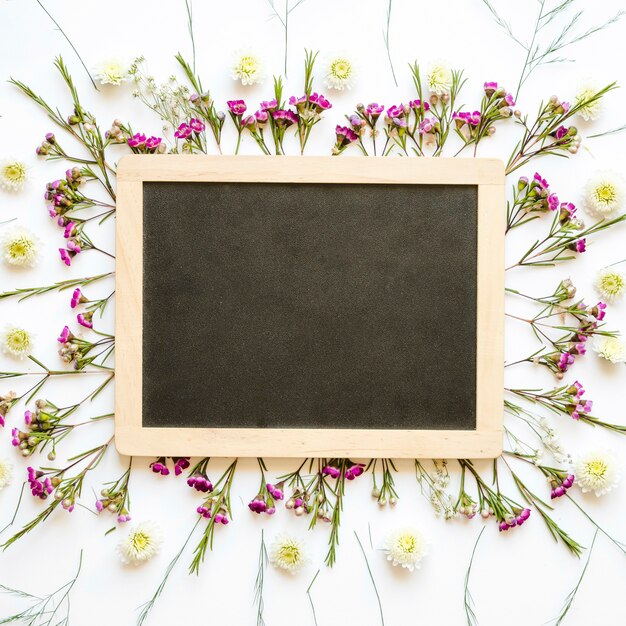 Blackboard on wild flowers