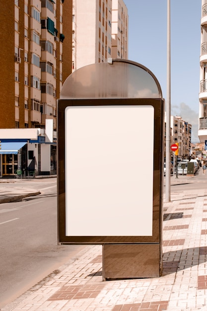 Blank advertising stand near the street in the city
