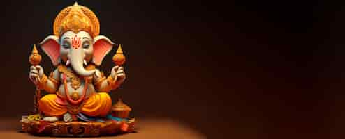 Free photo blank banner of ganesha 3d on dark background for diwali