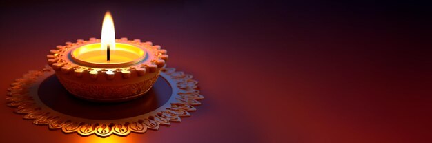 Blank banner of realistic golden candle for Diwali on a gradient background