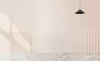 Free photo blank beige room with a black pendant lamp