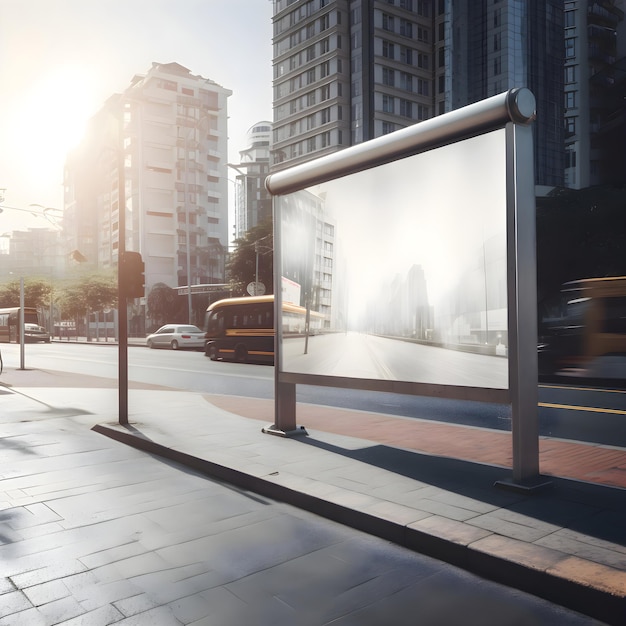 Blank billboard on bus stop in modern city Transportation concept