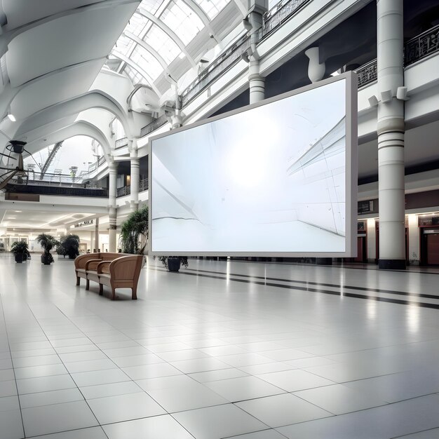 Blank billboard in the modern airport 3d rendering and illustration