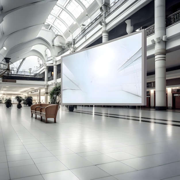 Blank billboard in the modern airport 3d rendering and illustration