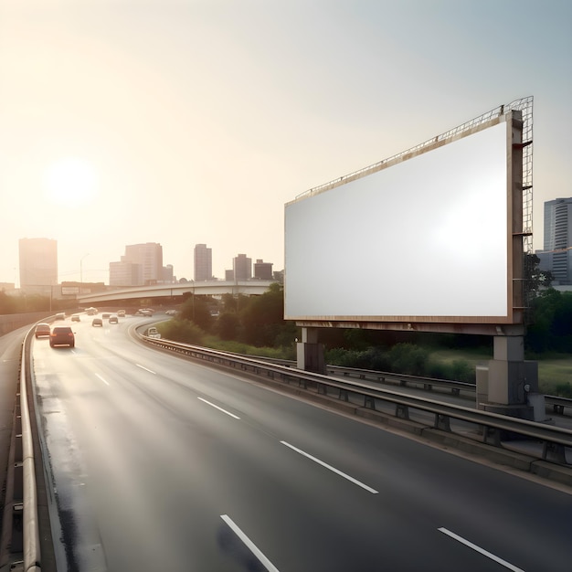 Бесплатное фото Пустой рекламный щит на шоссе в городе 3d рендеринг