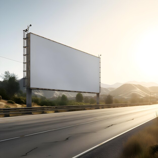 Blank billboard on the road at sunset 3d rendering