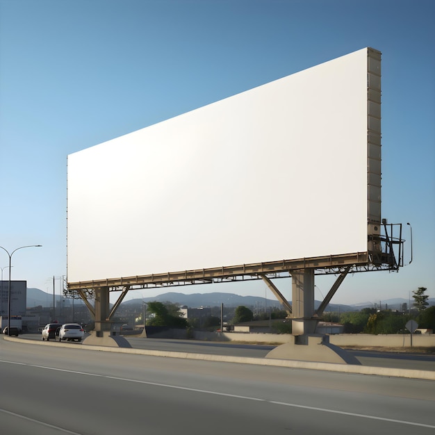Пустой рекламный щит на дороге с голубым небесным фоном 3D-рендеринг