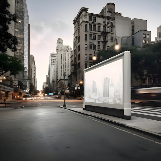 Free photo blank billboard on the road with cityscape background 3d rendering