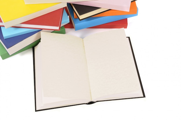 Blank book with collection of colorful books