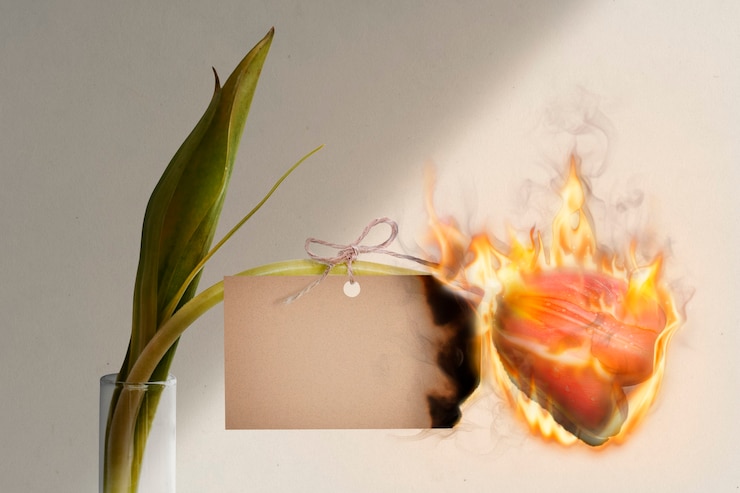 Free Photo blank card, tulip aesthetic burning flame effect with design space