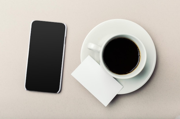 Blank card with coffee cup with space