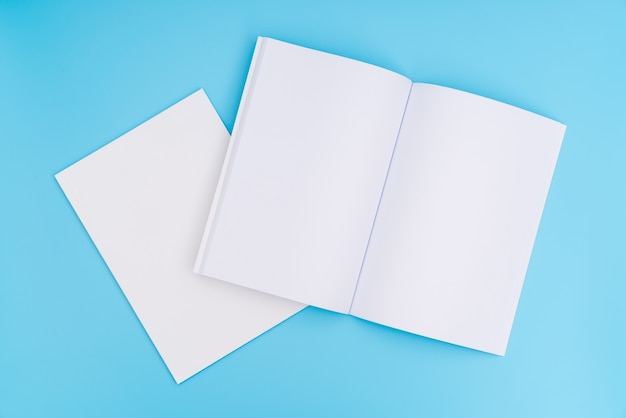 Blank catalog, magazines,book mock up on blue background. .