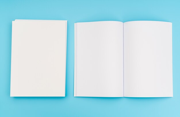 Blank catalog, magazines,book mock up on blue background. .