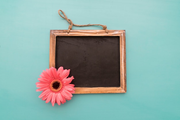 Blank chalkboard with flower