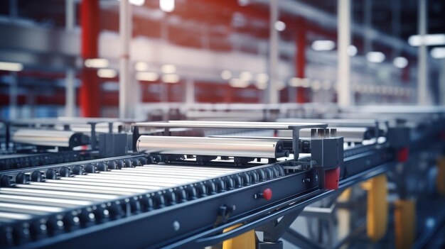 Blank conveyor systems on a fuzzy factory background