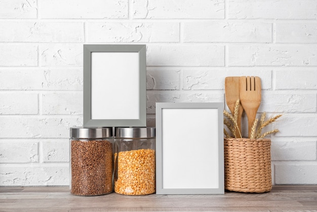 Blank frame on kitchen counter