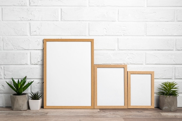 Blank frames next to flower pots