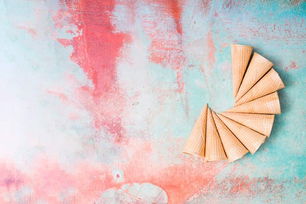 Blank ice cream wafers on colorful background