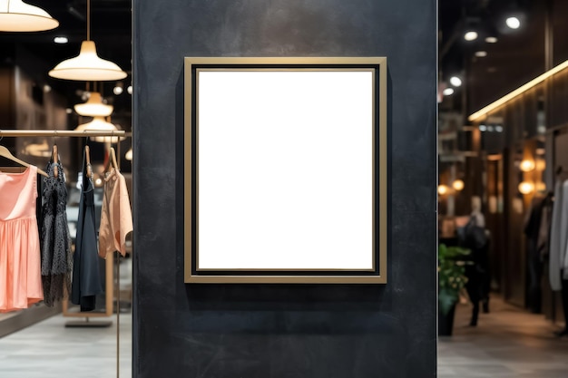 Free photo blank image of poster with metal frame in modern clothing shop