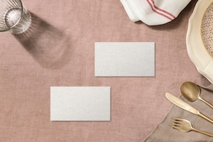 Blank name card, aesthetic dinner table background