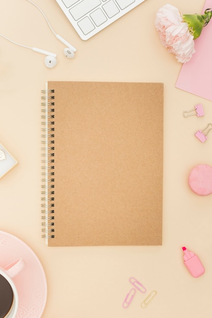 Blank notebook in flat lay