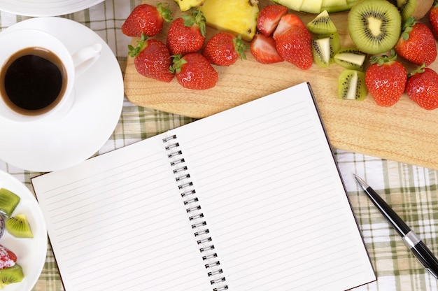 Blank notebook in the kitchen