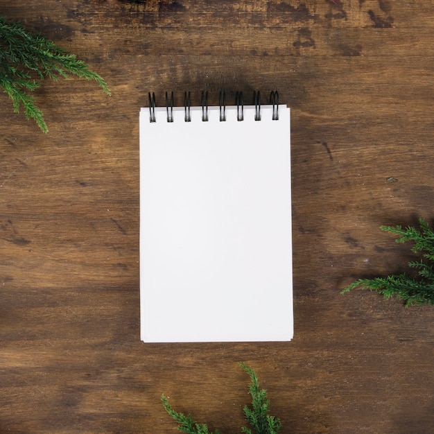 Blank notepad and fir branches