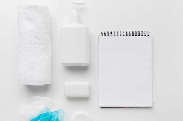 Blank notepad and hygiene items