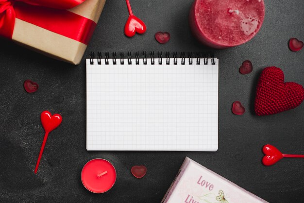 Blank notepad and Valentine's Day stuff