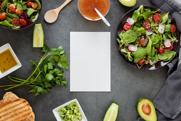 Blank paper sheet with salads