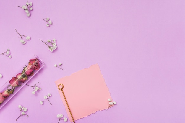 Free photo blank paper with dry roses and branches