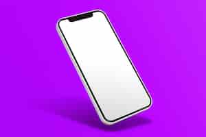 Бесплатное фото Пустой экран телефона на фиолетовом фоне