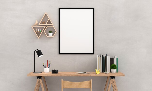 Stylish Interior With Mock Up Blank Poster Frame Plant Vintage