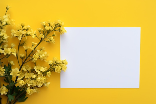 Free photo a blank sheet on a yellow background floral style